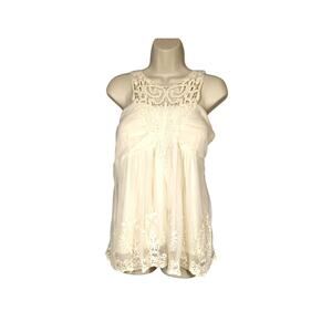 Boston Proper Women’s M Y2K Cream Lace Overlay Tank Blouse Flowy Coastal Boho